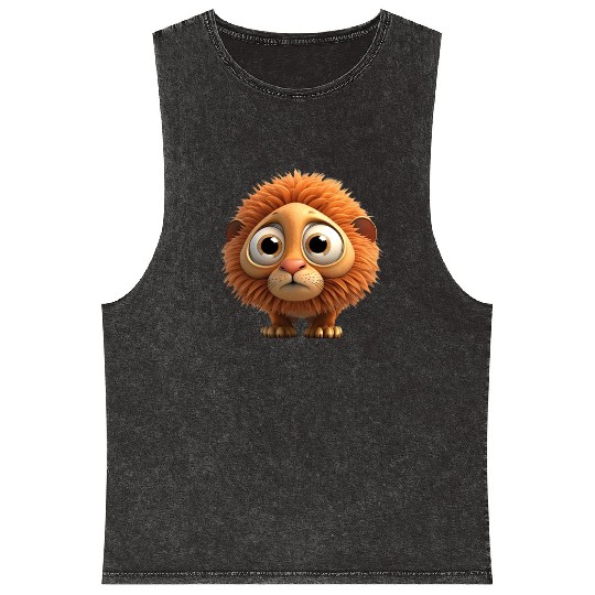 Cute little lion comic character Mineral Wash Tank Tops