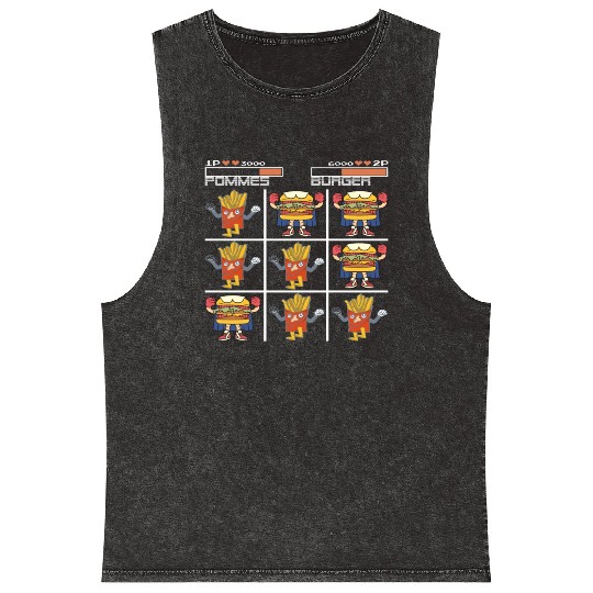 Tic Tac Toe French Fries Chips vs. Burger Mineral Wash Tank Tops