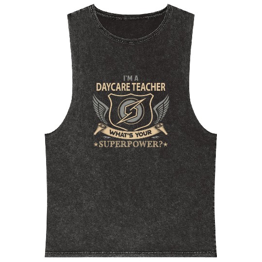 Daycare Teacher Mineral Wash Tank Tops - Superpower Job Gift Item
