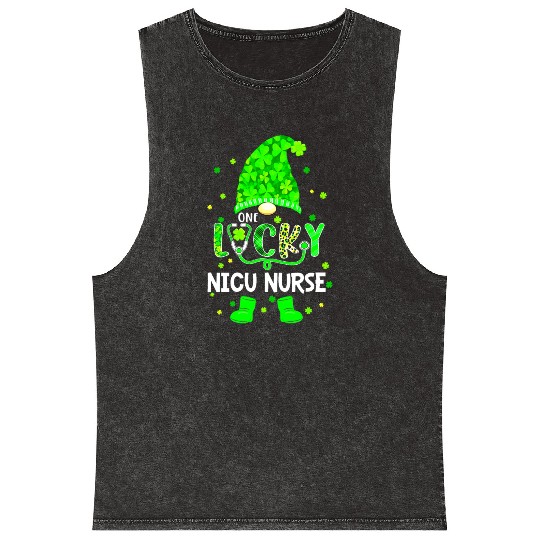 Funny Gnome One Lucky NICU Nurse St Patricks Day S Mineral Wash Tank Tops