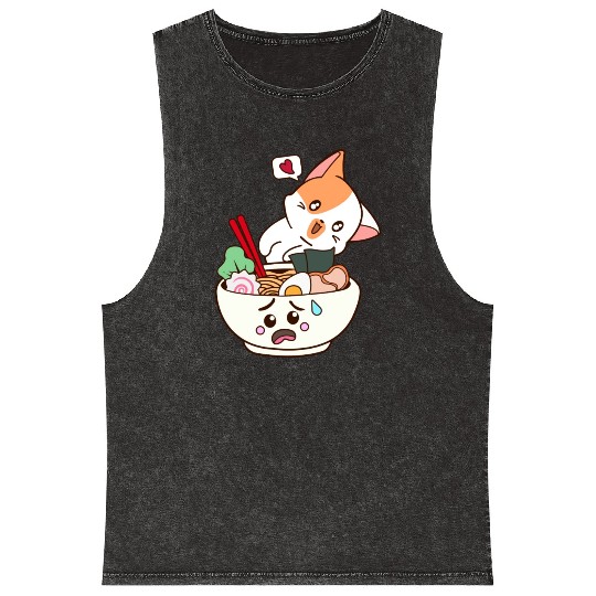 The Cat Love Ramen Mineral Wash Tank Tops