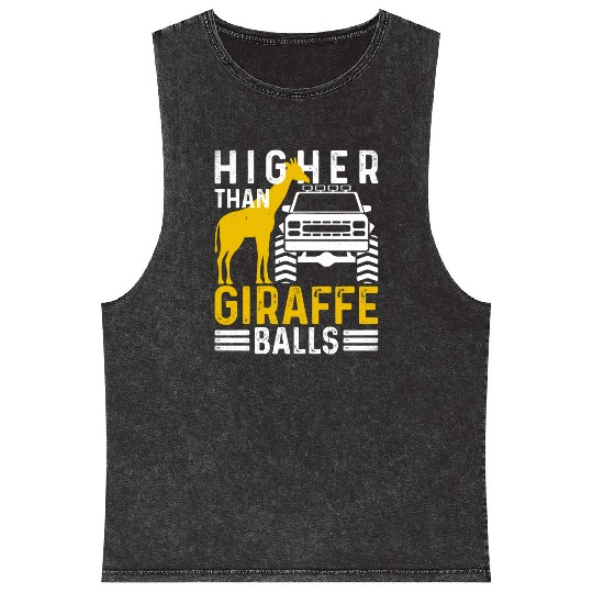 Higher Than Giraffe Balls Lifted Truck Square Mineral Wash Tank Tops