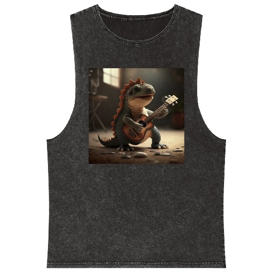 Mini dino cute music guitar acoustic concert Mineral Wash Tank Tops