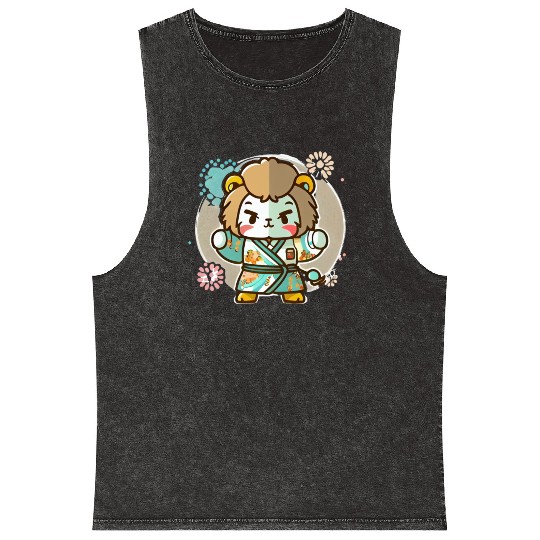 Lion kimono Mineral Wash Tank Tops
