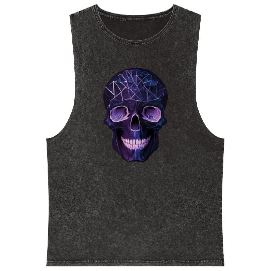 Purple Violet Geometric Design Skull Mineral Wash Tank Tops