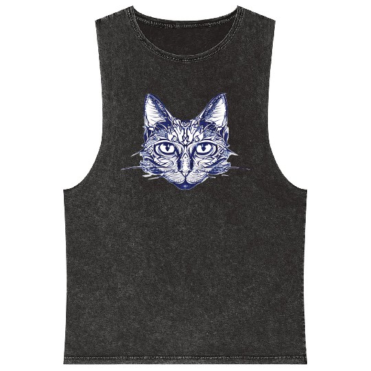 Gothic black and white abstract cat Mineral Wash Tank Tops