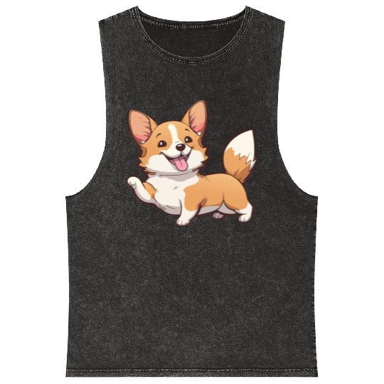 Happy Kawaii Corgi dog Mineral Wash Tank Tops