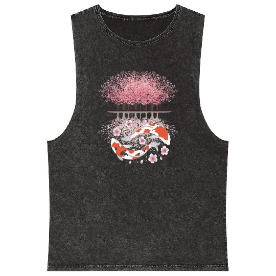 Koi Sakura Tree Upside Down Cherry Blossom Japanes Mineral Wash Tank Tops