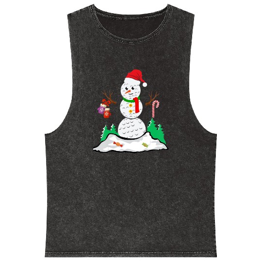 Funny Golf Ball Snowman Balls Christmas Pajama Gif Mineral Wash Tank Tops