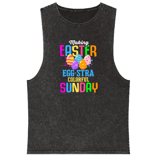 Easter Colorful Egg Dye Rabbit Egg Hunt Mineral Wash Tank Tops