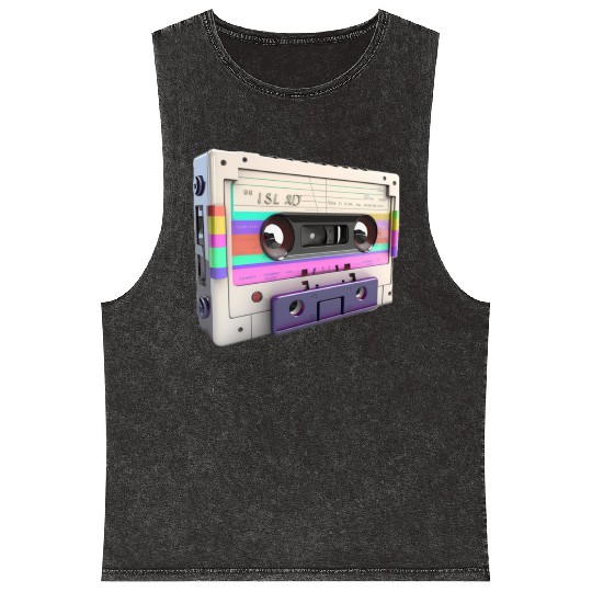 80s Music Cassette Tape : 3D, Neon, 80s songs Mineral Wash Tank Tops