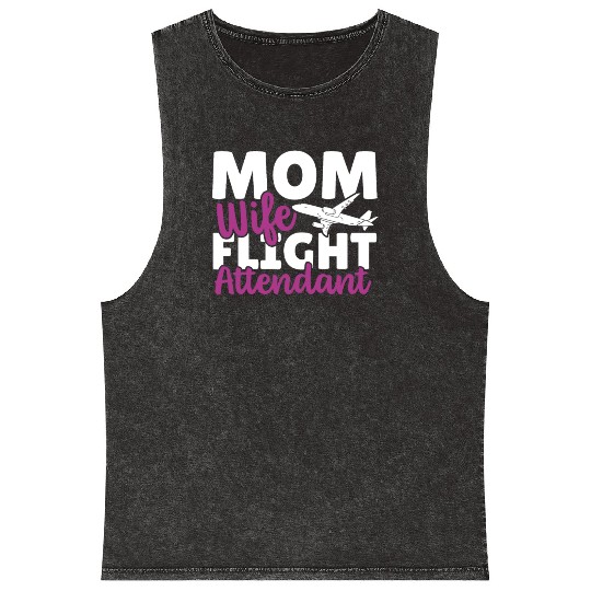 Mom Wife Flight Attendant Aviation Mineral Wash Tank Tops
