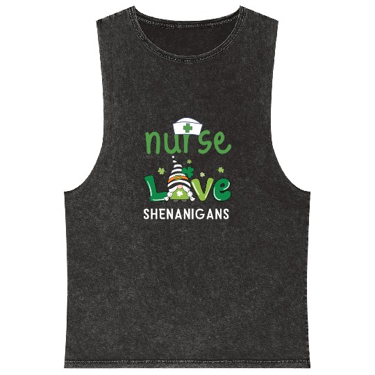 Nurses Love Shenanigans Gnomes Shamrock Mineral Wash Tank Tops