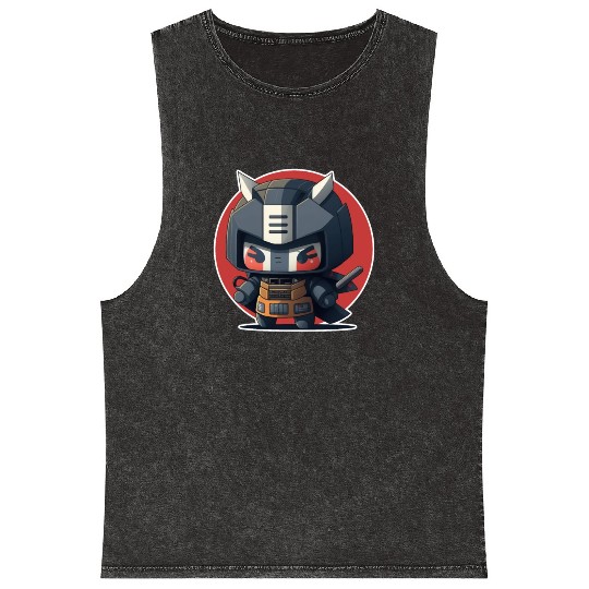 Ninja warrior mech robot kawaii illustration Mineral Wash Tank Tops