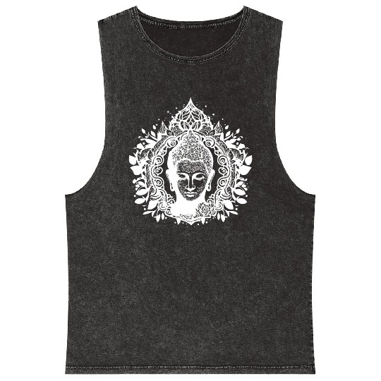 Meditating Buddha Lotus Spirit Portrait Mineral Wash Tank Tops