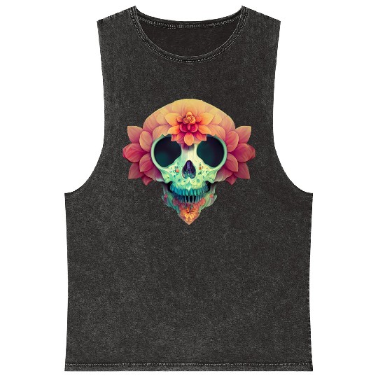 Floral Skull Candy Mineral Wash Tank Tops