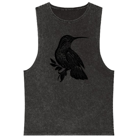 Exotic Tattoo Hummingbird Tribal Style Wings Mineral Wash Tank Tops