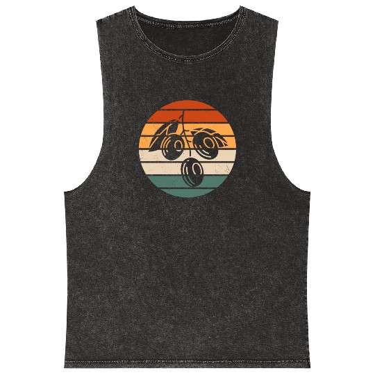 Retro Green Olive Design Mineral Wash Tank Tops