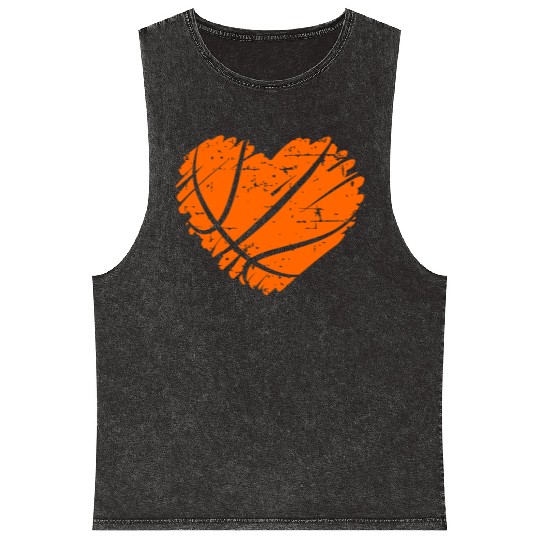 I Love Basketball with Heart Shape Mineral Wash Tank Tops
