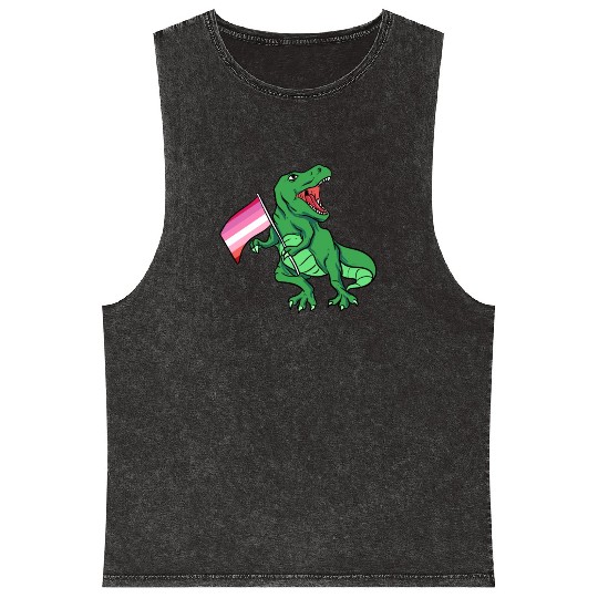 Lesbian T-Rex Mineral Wash Tank Tops