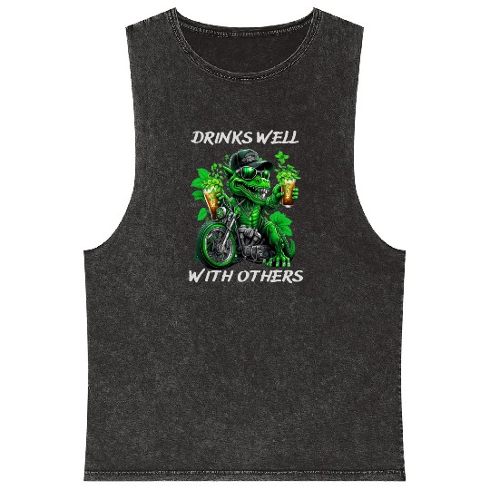 Drinks well with others st patrick's day Dinosaur Mineral Wash Tank Tops