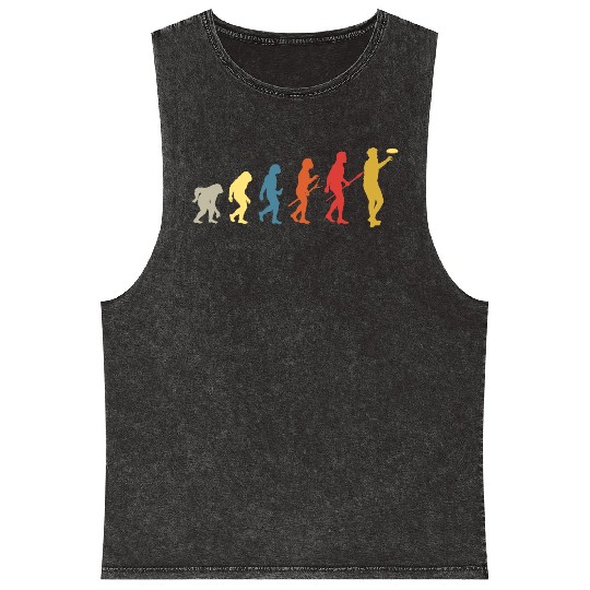 Funny Disc Golf Evolution Vintage Frisbee Mineral Wash Tank Tops