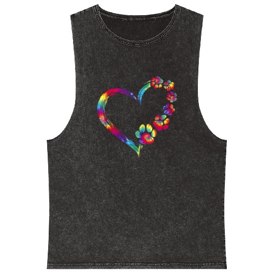Dog Mom Dad Puppy Love Dogs Paw Print Heart Mineral Wash Tank Tops