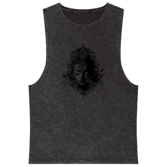 Meditating Buddha Portrait Spiritual Nature Mineral Wash Tank Tops