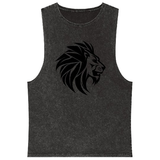 Large Lion Head With Mane Tattoo Style Mineral Wash Tank Tops