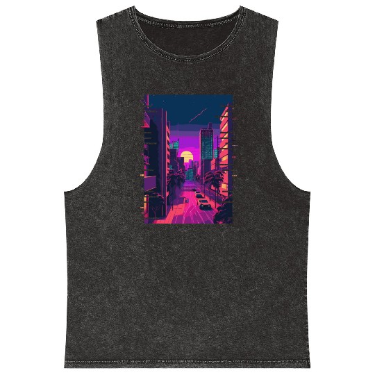 Japanese City Indie Aesthetic Glitch Art 80s 90s V Mineral Wash Tank Tops