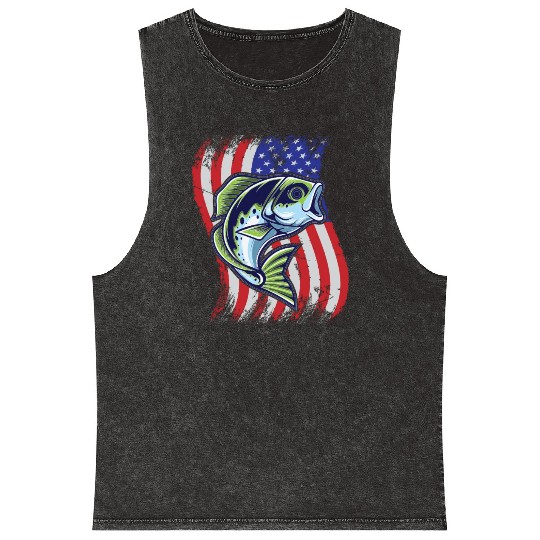 US Bass Fish Mineral Wash Tank Tops