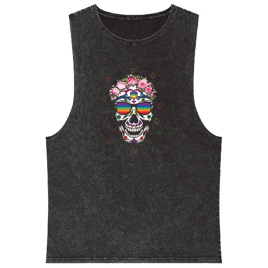 Rainbow Dia De Los Muertos LGBTQ LGBT Pride Month Mineral Wash Tank Tops