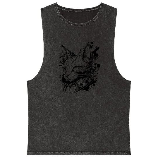 Space Cat In Vintage Tattoo Style Mineral Wash Tank Tops