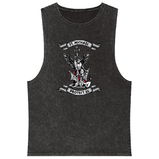 Archangel Saint Michael Protect Us Defend Us Long Mineral Wash Tank Tops