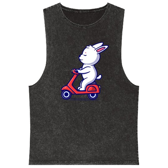 Cute bunny riding scooter icon illustration Mineral Wash Tank Tops
