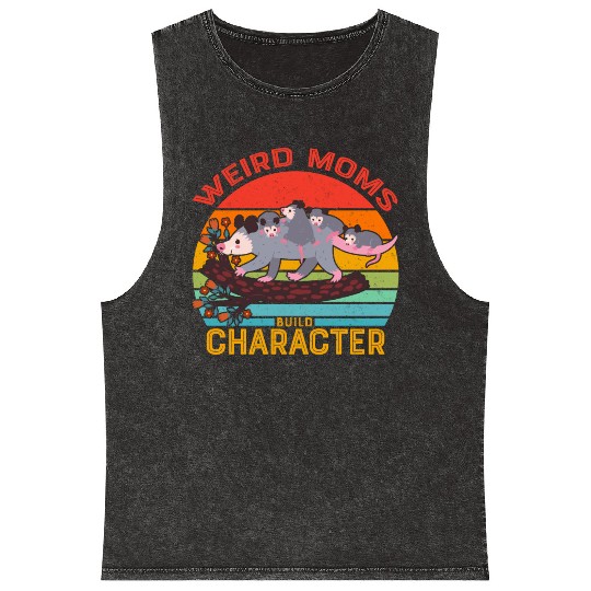 Weird Moms Build Character Opossum Mineral Wash Tank Tops