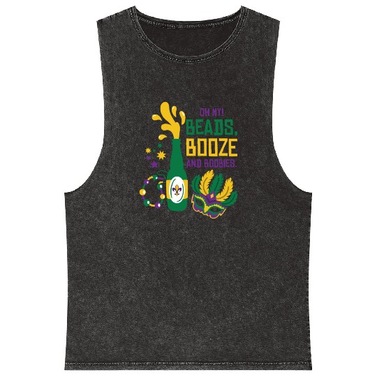 Mardi Gras Carnival Mask Beer Beads Boobies Mineral Wash Tank Tops