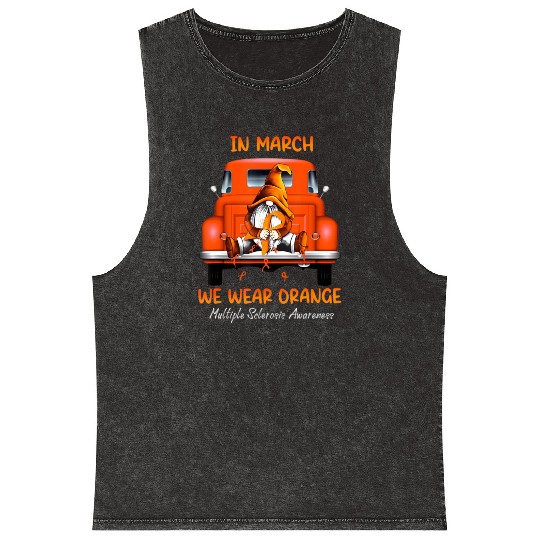 Gnome Sitting On Truck In March We Wear Orange T Mineral Wash Tank Tops