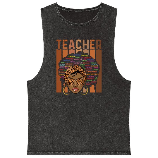Black Smart Teacher Afro Love Melanin African Mineral Wash Tank Tops