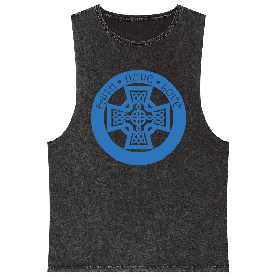 Timeless Celtic Cross With Faith Hope Love Mineral Wash Tank Tops