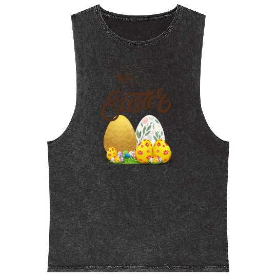 Happy easter sayings egg bunny Mineral Wash Tank Tops
