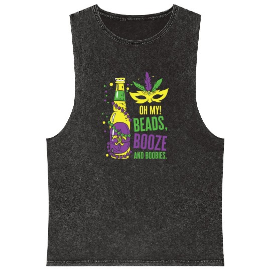 Mardi Gras Carnival Mask Beer Beads Boobies Mineral Wash Tank Tops