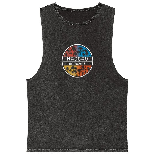 Nassau Bahamas Stylish Vacation Souvenir Palm Tree Mineral Wash Tank Tops
