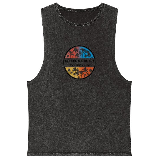 Manhattan Beach California Palm Tree Stylish Mineral Wash Tank Tops