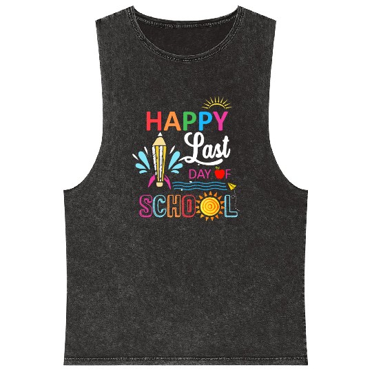 Happy Last Day Of School Teacher Boys Girls Kids Mineral Wash Tank Tops