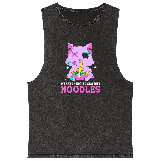 Pastel Goth Cat Ramen Everything Sucks But Noodles Mineral Wash Tank Tops