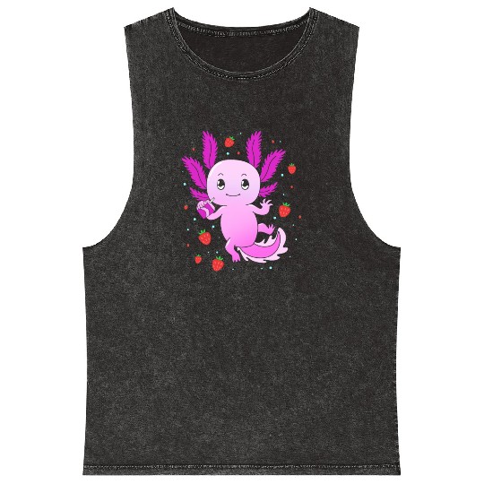 Pastel Gothic Aesthetic Axolotl Strawberry Milk Mineral Wash Tank Tops