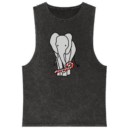 Christmas Elephant Holding Candy Cane Mineral Wash Tank Tops