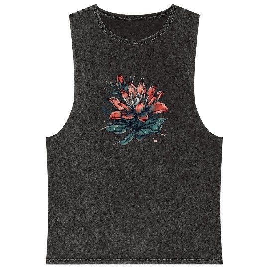 Japanese Spider Lily Soft Anime Aesthetic Flower Mineral Wash Tank Tops