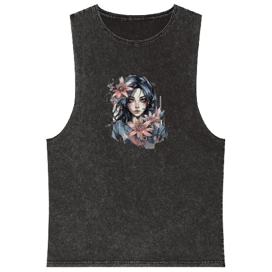 Japanese Spider Lily Soft Anime Aesthetic Flower Mineral Wash Tank Tops